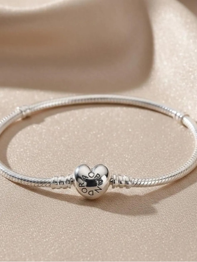 Pandora Silver Heart Clasp Snake Chain Bracelet - Silver